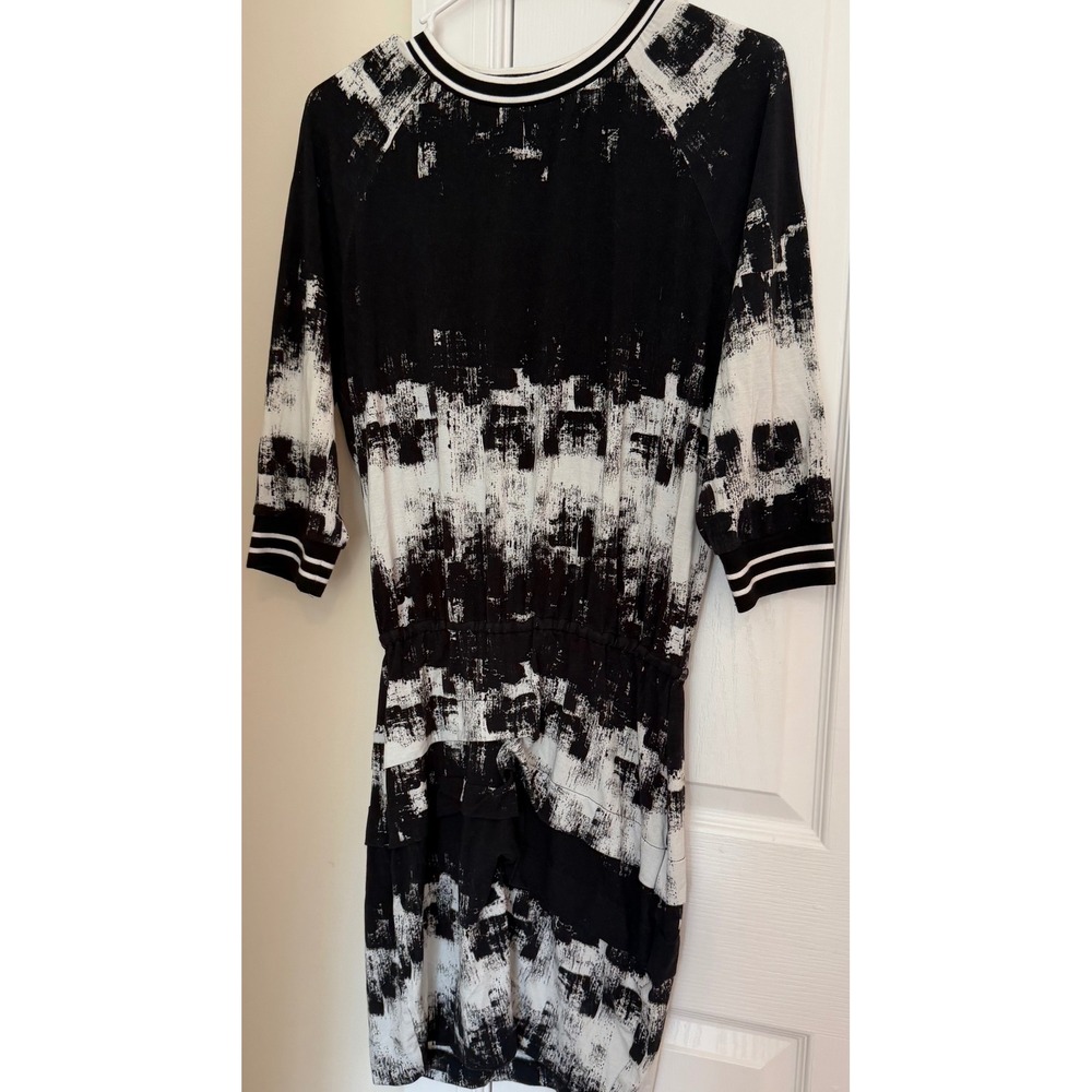 Nicole Miller Collection Black White Abstract Print Elastic Waist Dress Small